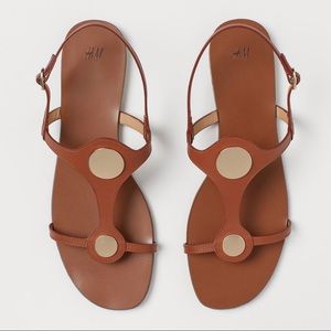 H&M Brown 100% Leather Gold detail sandals